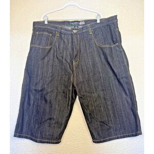 DODECA Shorts Mens 44 Blue Denim Bermuda Geometric Embroidered Back Pockets